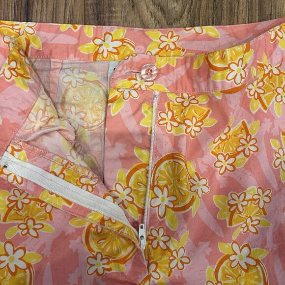 Vintage Lilly Pulitzer Pink Orange Floral Alligator Print Pants Women's 0 Crop - Picture 2 of 11